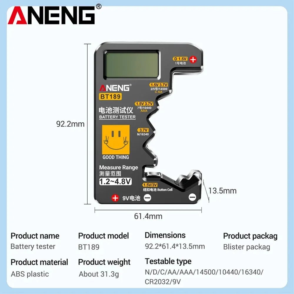ANENG BT189 Button Cell Battery Tester Power Bank Detectors 9V N D C - MY CTC STORE