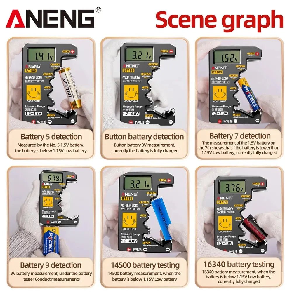 ANENG BT189 Button Cell Battery Tester Power Bank Detectors 9V N D C - MY CTC STORE